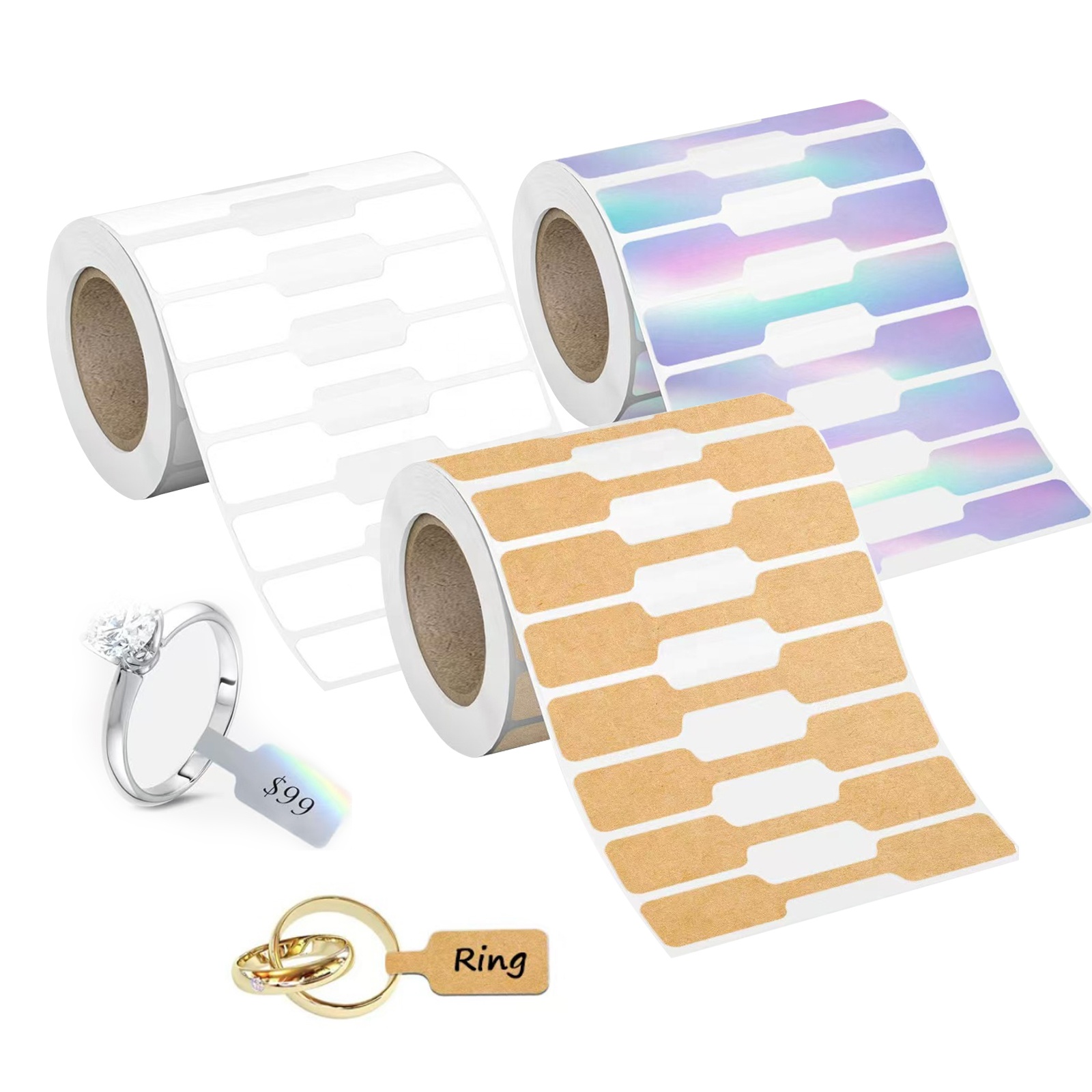 Custom Shapes PVC Jewelry Tamper Proof Tracking Security Tag 500PCS/Roll Jewellery Label Printable Jewellery Barcode Labels