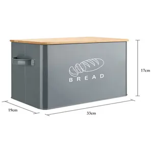 Büyük siyah Modern dikdörtgen ekmek saklama kutusu bambu kesme tahtası ile kapak Metal ekmek kutusu gıda teneke kutu