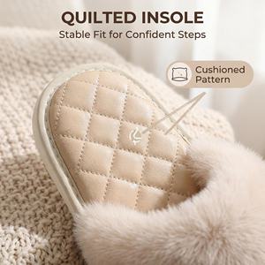 รองเท้าแตะขนกระต่ายสำหรับผู้หญิง ดีไซน์หรูหรา เป็นมิตรกับสิ่งแวดล้อม กันน้ำ ระบายอากาศได้ดี น้ำหนักเบา แบบเปิดนิ้วเท้า สีพื้น สำหรับฤดูหนาว - Product Image 6