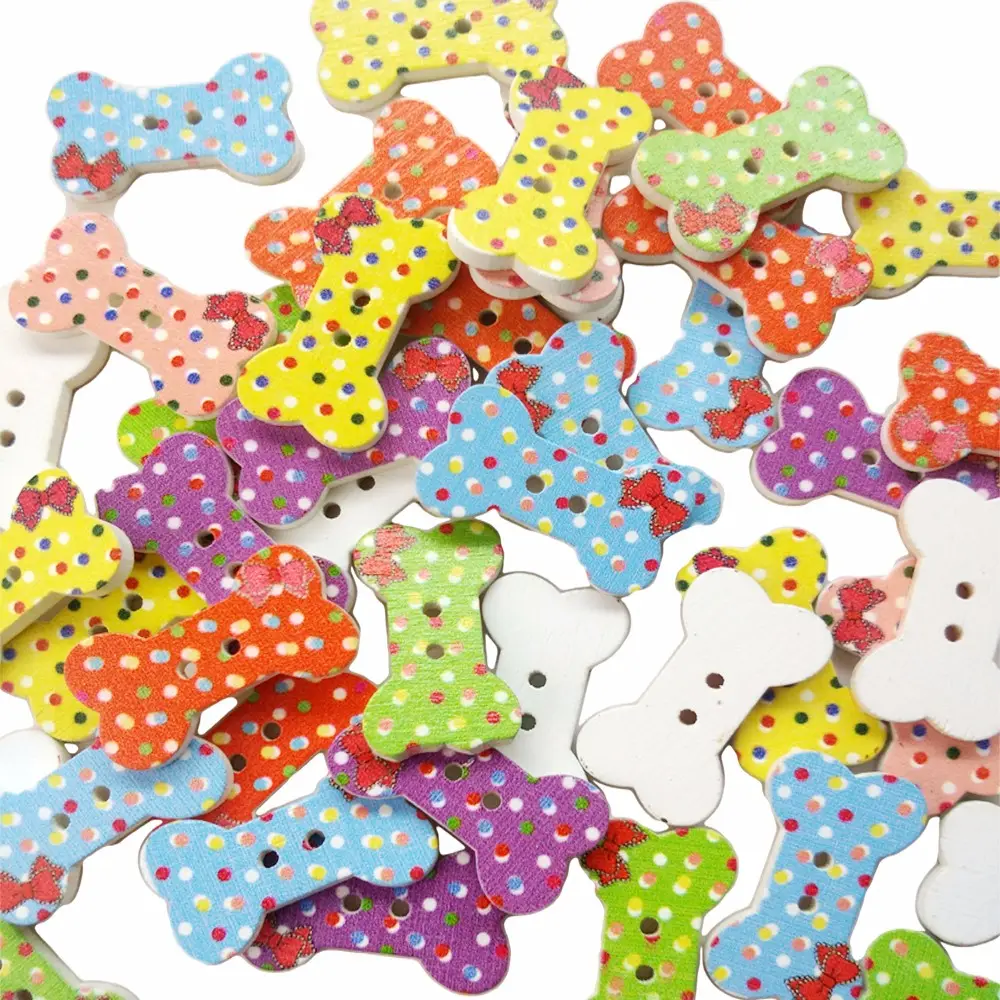 30pcs 2-Hole Multicolorกระดูกรูปแบบธรรมชาติปุ่มไม้ตกแต่งปุ่มเย็บหัตถกรรมDIYอุปกรณ์เสริม