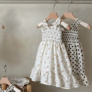 Abito con bretelle floreale estivo da 2025 per bambine vestito Casual a pois per piccolo compleanno da spiaggia con volant da bambina - Product Image 1