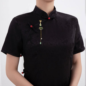 Chinese Style Ruyi Bamboo Leaf Brooch With Freshwater Pearl Imitation Jade Pendant Women's Fashion Accessory Gift - Product Image 2