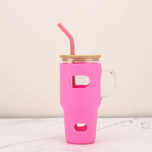 Gobelet de voyage en verre borosilicate de haute qualité avec manchon en silicone, poignée, couvercle en bambou et paille, 32oz 960ml - Product Image 5