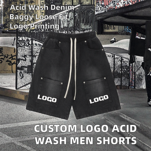 Pantalones Cortos de Skate para Hombre con Logotipo Personalizado, Lavado Ácido, 100% Algodón, Tejido de Mezclilla Gruesa, Cintura Media, Cierre de Cremallera, Ajuste Holgado, Estilo Casual - Product Image 2