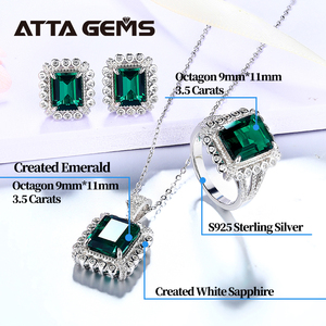 Set di Gioielli con Smeraldi, Anelli, Orecchini e Ciondolo in Argento Sterling 925 per Donne e Ragazze, Pietre Preziose di <span class=keywords><strong>Smeraldo</strong></span> per Matrimoni e Fidanzamenti - Product Image 5
