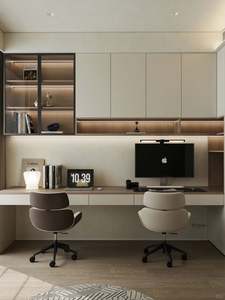 Bibliothèque murale de salon et de bureau sur mesure pour toute la maison avec armoire, bureau moderne pour ordinateur, meubles de bureau à domicile - Product Image 2