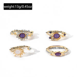 Set di Anelli con Cristalli e Strass a Forma di Stella e Luna in Stile Europeo e Americano, Set di Anelli con Gemme Viola per Regali di Anniversario per Donne - Product Image 6
