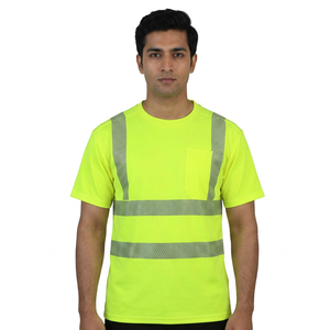 Custom Logo Short Sleeve Hi <b>Vis</b> Safety Reflective Breathable Polyester/Cotton <b>T</b>-<b>Shirts</b> Work Wear Safety Clothing <b>High</b> Quality - Product Image 1
