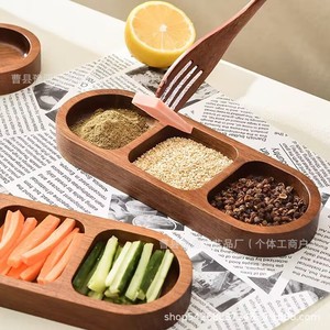 Acacia Wood Seasoning Dish Oval Divided <b>Dipping</b> Tray For Hot <b>Pot</b> Barbecue Party Snacks Solid Color - Product Image 4