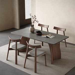 Tavolo da Pranzo Moderno Retrò in Pietra Naturale, Legno di Noce Anticato e Frassino, <span class=keywords><strong>2</strong></span> Posti, Rettangolare, per Soggiorno, Finitura Opaca - Product Image 1