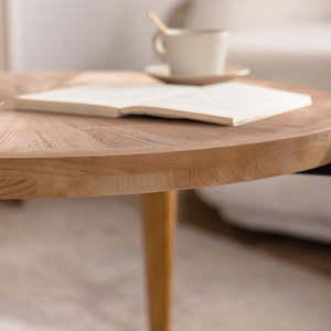 36.22" <b>Round</b> Radial Grain Modern Solid Wood & MDF <b>Coffee</b> <b>Table</b> with <b>Black</b> Accent Legs-Living Room Decorative Furniture - Product Image 5