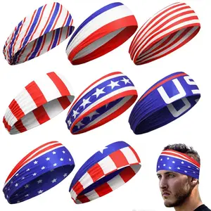 Großhandel Hochwertige Schweiß band Breite Stirnbänder Sport Elastisches Stirnband Amerika Flagge Stirnband
