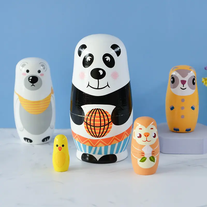 Matryoshka गुड़िया नए उत्पादों अनुकूलन के लिए 5 Pcs बास्केटबॉल पांडा Matryoshka गुड़िया बच्चे उपहार