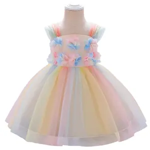 Vestido de fiesta de princesa para niñas, tul bordado, fabricante directo