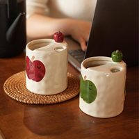 Tasse à café expresso 10oz en porcelaine 3D motif pomme, peinte à la main, décontractée, compatible lave-vaisselle, pour cuisine et salle à manger, verte