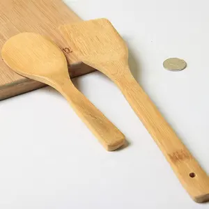 Cucchiaio e utensili in legno di bambù da 5 pezzi-basi per cucina ecologiche naturali-cucchiaio da portata e miscelazione a forchetta spatola