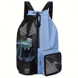 Custom Logo Printed Oxford Cloth Gym <b>Drawstring</b> <b>Backpack</b> Men Women Wet Bag Pocket Net Mesh Beach Household - Product Image 4