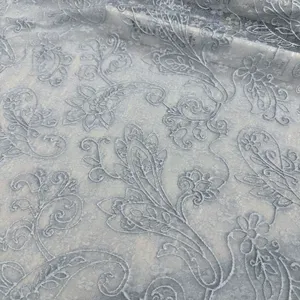 Tela de encaje floral doble de lujo con contorno intrincado y patrón floral <span class=keywords><strong>en</strong></span> relieve, tela de malla <span class=keywords><strong>para</strong></span> vestido de noche o fiesta. - Product Image 1