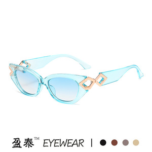 แว่นกันแดดทรงแคทอายสีม่วง ยี่ห้อ Yingtai Eyewear ป้องกันรังสียูวี 400 กรอบพลาสติกและโลหะ แฟชั่นสำหรับผู้หญิง - Product Image 3