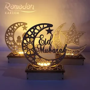 रमजान ईद मुबारक सजावट घर के लिए चाँद एलईडी मोमबत्तियाँ प्रकाश लकड़ी पट्टिका फांसी लटकन इस्लाम मुस्लिम घटना की पार्टी की आपूर्ति