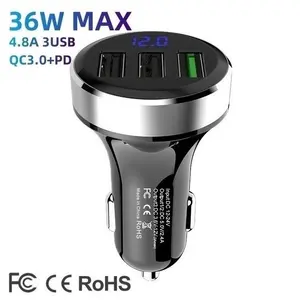 4.8A מתכת לרכב אלקטרוני 36W טעינה מהירה QC 3.0 PD 3.0 סוג c מיני כפול 3 Usb c מטענים לרכב מתאם לטלפון סלולרי נייד