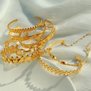 Trendy Elegant Stainless Steel <b>Chunky</b> 316l 18k <b>Gold</b> Plated Women's Fashion <b>Bracelets</b> and Bangles Jewelry for Women - Product Image 3