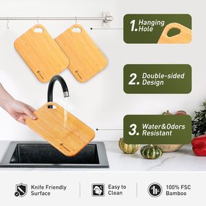 Tabla de cortar rectangular de bambú Socisen con asa para cortar frutas y verduras en la cocina - Product Image 4