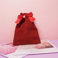 Pochette en lin sérigraphiée Sacs de rangement en tissu de toile de jute avec cordon pour cadeaux de vacances avec emballage textile élégant à nœud