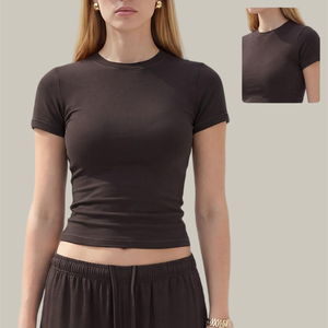 Ensemble décontracté pour femmes RUICHI, tenue d'été en coton et élasthanne, haut à manches courtes à épaules dénudées de couleur unie et pantalon droit ajusté - Product Image 2