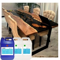 Table à manger en bois brut transparent avec bord naturel, en gros, avec dessus en résine époxy artistique bicomposante AB 2:1 pour le travail du bois