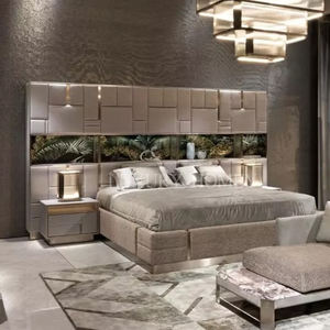 イタリアの高級デザインの寝室セットモダンな木製家具布張りのベッドダブルベッドレザーヘッドボードキングサイズベッドルームセット - Product Image 2