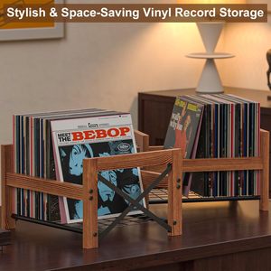 Support de rangement moderne en <span class=keywords><strong>bois</strong></span> pour disques vinyles - Support pour albums de 7 à 12 pouces, DVD et CD, capacité de 50 à 100 supports multimédias - Product Image 3