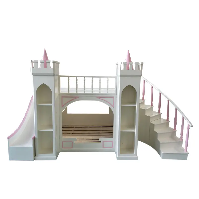 0125TB005 Bergaya Eropa Modern Furniture Kamar Tidur Putri Kastil Tempat Tidur Anak dengan Slide Storage Kabinet Tempat Tidur Double