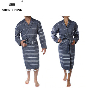 เสื้อคลุมอาบน้ำผ้าฝ้าย Sheng Peng สำหรับผู้ใหญ่ ลายทาง สวมใส่สบาย เหมาะสำหรับโรงแรม - Product Image 4