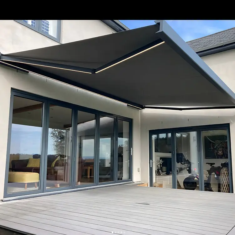 Außenbereich einziehbare Schwimmbad-Sonnensegel automatischer Arm wasserdichter Terrasse elektrische einziehbare Pergola-Dachsegel für Außenbereich