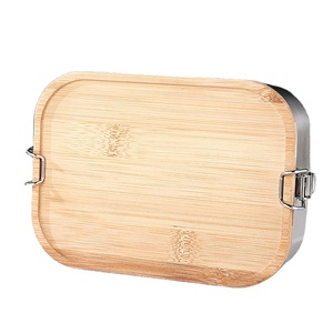 Eco Friendly Leakproof 304 Stainless Steel with 2 Buckles Bamboo Lid Bento Lunch Box with Bamboo Lid