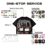 T-shirt graphique streetwear pour homme, imprimé DTG, grande taille, délavé à l'acide, vintage, coupe oversize, personnalisé, en coton épais 100%, MOQ 1