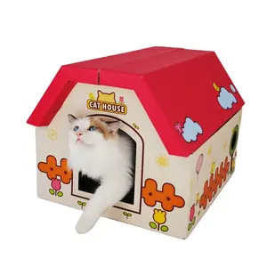 Toptan Pet oyuncaklar playhouse oluklu Scratcher kutusu kağıt kedi tırmalama sütunu kedi oyuncak karton kedi evi