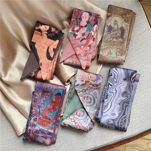 Damen Vintage-Blumen-Tusche-Druck Seidensatin-Schal Lange Bänder Hals-Kopf-Schal Haarbänder Großhandel - Product Image 2