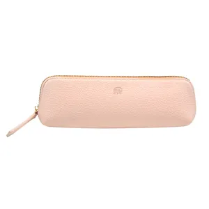 Custom pebble vegan leather pencil bag pen holder cosmetic small leather case zipper makeup pouch