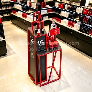 Expositor metálico de pie con forma especial, soporte de suelo con marco geométrico para productos de peluquería - Product Image 3