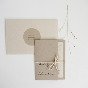 Papel de tablero gris Invitación DE BODA sabia Invitaciones de boda de bolsillo Guardar la fecha con cordel rústico - Product Image 4