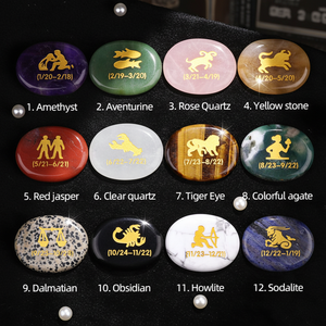 Ensemble de cristaux de guérison spirituelle gravés avec les 12 signes du zodiaque, <span class=keywords><strong>pierre</strong></span> de méditation en quartz rose naturel pour la méditation Reiki - Product Image 1