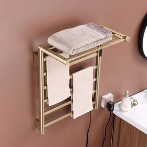 Toalleros de baño negros inteligentes montados en la pared, <span class=keywords><strong>toallero</strong></span> eléctrico, estante secador calentado para baño con diseño de termostato dorado - Product Image 3