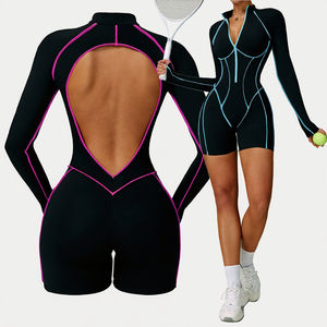 Mono Deportivo de Moda Transpirable con Espalda Descubierta para Mujer, Tirantes Finos, Cuello Alto Simulado, Mangas Largas, Contraste de Color, para Yoga y Deportes - Product Image 3