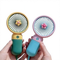 Kipas Genggam Kecil Kartun Lucu Hadiah Suvenir Buah Bunga Portabel Desktop Penyangga Ponsel USB Kabel Pengisi Daya Terintegrasi