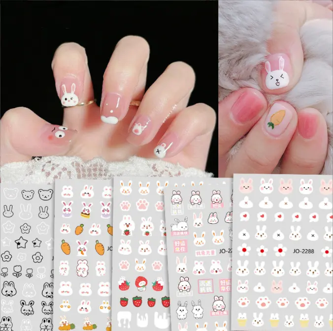 6 Design Nail New Year 2023 adesivi per unghie Cute Rabbit ravanello Cartoon Cute Children Love Rabbit Nail Stickers decalcomanie