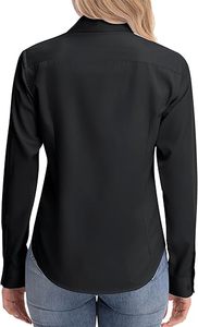 Camisas <span class=keywords><strong>de</strong></span> <span class=keywords><strong>Vestir</strong></span> <span class=keywords><strong>de</strong></span> Tela Ancha para Mujer, Manga Larga, con Botones, Sin Arrugas, Elásticas, Lisas, Casuales, para Oficina, Lavables - Product Image 4
