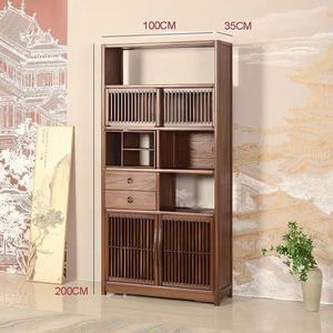 Chinese Style <b>Solid</b> <b>Wood</b> Display Shelf Black Walnut <b>Bookcase</b> Tea Cabinet Multi Storage Unit For Living Room Home Organization - Product Image 3