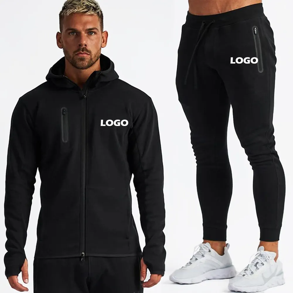 Hot Sale 2 Pieces Fashionable Men Track Suit Hoodie Set Cotton Fitness Training Suit